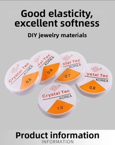 Detailed overview of various sizes of transparent white elastic crystal beading strings