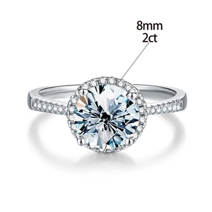 925 Sterling Silver Moissanite Ring with 2ct round stone and side diamond accents
