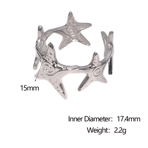 Detail view of starfish ring dimensions showing 15mm height and 17.4mm inner diameter