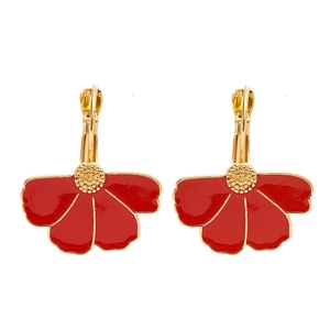 Vintage red flower petal geometric hoop earrings with gold-plated finish for women