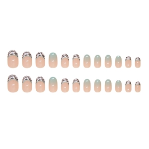 24pcs oval press-on nails featuring leopard print tips and mint green gradient design