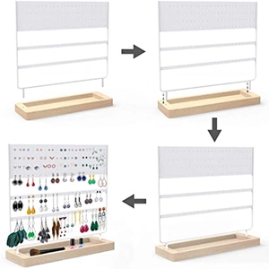 Step-by-step assembly guide for 144 holes earring organizer with wooden base