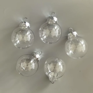 Set of five 6cm clear plastic decorative bulbs with embossed silver metal caps for DIY decor