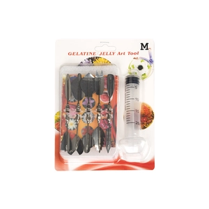 3D Jelly Art Tool set including 10 stainless steel tips and one plastic syringe in blister pack