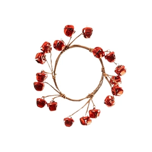 Christmas wreath decoration made of small red metal bells for festive home wall decor