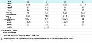 Detailed size chart for the tiered midi dress featuring measurements from XS to L