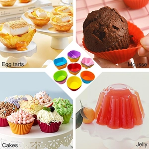 Multi-colored silicone baking cups in various shapes for cupcakes, tarts and desserts