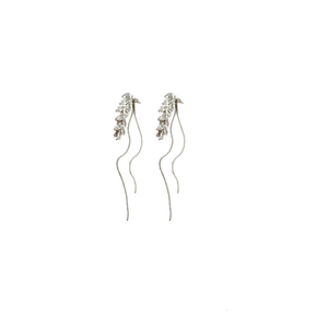 Elegant silver wheat ear tassel earrings with shimmering zircon crystals for women
