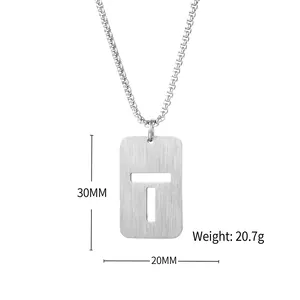 Titanium steel dog tag necklace with hollow letter T pendant and classic link chain