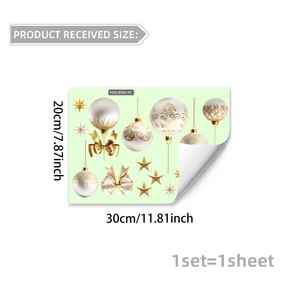 Luminous Christmas ball wall stickers with golden stars and bows, 30x20cm size