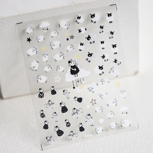 5D thin nail art stickers featuring hand-drawn sheep, stars, and moon motifs on white base