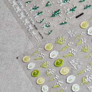 Detail of 3D embossed lily of the valley and bow nail art stickers model TO2127