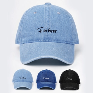 Forever Embroidery Washed Denim Baseball Cap Adjustable Outdoor Sun Hat Retro Casual Headwear