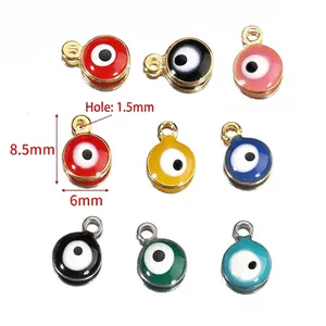 Gold stainless steel evil eye pendants in multiple colors with 8.5mm x 6mm size details