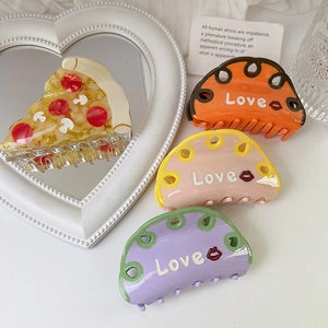 Acetate Hair Claw Clip Pizza Shape Love Letter Print Shark Hairpin Accessory For Women