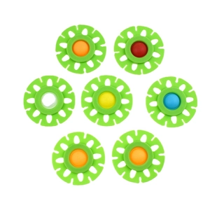 7pcs green gear-shaped silicone fidget toys with colorful sensory pop-it bubbles
