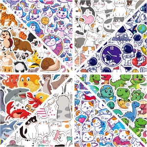 Waterproof Vinyl Cartoon Stickers Set For Kids Dinosaur Unicorn Cat Astronaut Decorative Decals For Laptop Water Bottle
