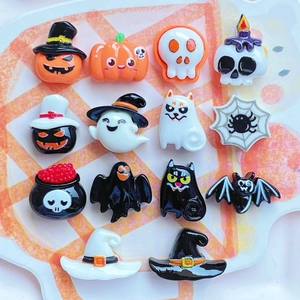 Mini Halloween Resin Charms Pumpkin Ghost Bat Skull Witch Hat Flatback For DIY Crafts Phone Case Hairpin Decor Cartoon