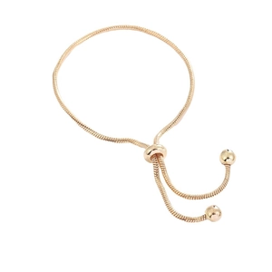 Adjustable golden copper snake chain bracelet with sliding bead closure for custom fit