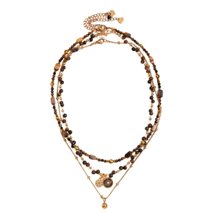 Vintage 18k gold plated multi-layer necklace with brown tiger eye beads and star pendant