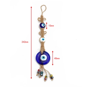 Dettaglio con dimensioni del ciondolo portachiavi a corda Nazar malocchio blu