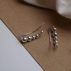 Minimalist S925 sterling silver drop earrings with a polished round bead chain design