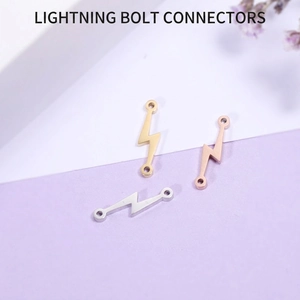 Lightning Bolt Connector Charms Stainless Steel Mirror Polished Double Hole DIY Jewelry Finding Bracelet Necklace Accessories