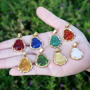 Mini 18k gold stainless steel Buddha pendants with colorful resin inlay in hand