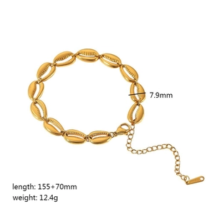 Bracelet coquillage plaqué or 18 carats style océan, longueur réglable 155+70mm