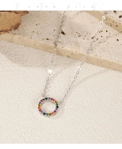 Close-up of S925 sterling silver chain with a colorful gradient gemstone round pendant