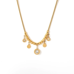 Gold stainless steel necklace with snake chain and diamond-set Roman numeral pendant