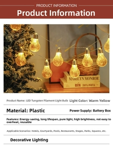 Detail of warm white LED bulb string lights with battery box for holiday room decor