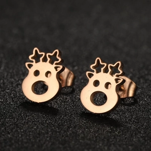 Cute rose gold reindeer stud earrings for Christmas, minimalist metal elk silhouette