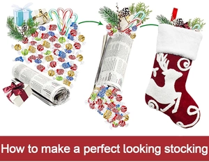 Guide on how to stuff an embroidered velvet reindeer Christmas stocking for a full look