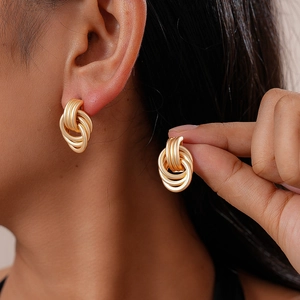 Geometric Multi-Layer Circle Knot Gold Earrings With 925 Sterling Silver Earring Post Fashion Minimalist For Women