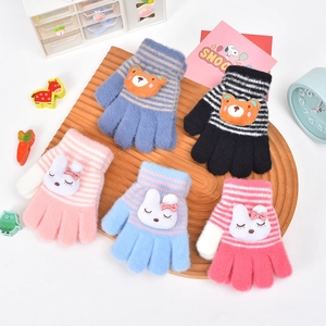 Gants d'hiver en tricot pour enfants avec motifs mignons d'ours et de lapin