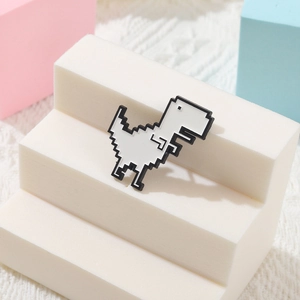 Creative pixel art white dinosaur enamel pin for backpacks and clothing accessories