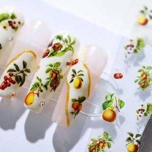 Autocollants 3D pour ongles avec motifs de fruits et illustrations de poires vintage