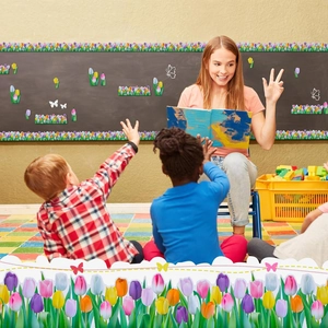 Colorful tulip pattern bulletin board border stickers used for classroom wall decoration