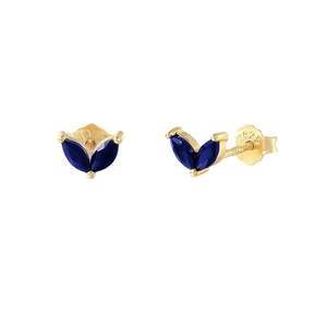 Minimalist S925 sterling silver gold studs with dark blue marquise zircon stones