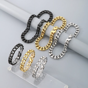 Stainless Steel Cuban Link Necklace And Bracelet Men Hip Hop Punk Style Fashion Heavy Metal Accessory Jewelry