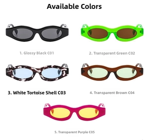 Multiple color options for narrow thick frame oval cat eye sunglasses from C01 to C05