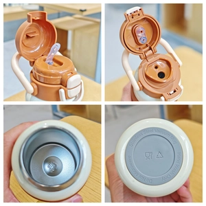 Creamy white children's vacuum flask with 316 stainless steel interior and pop-up lid