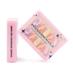 Colorful Wave Pattern Press On Nails Almond Shape Abstract Design Glossy Full Cover Fake Nails For Women Girls