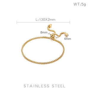Detailed size specifications for gold plated stainless steel snake chain bracelet with slider
