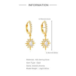 Détails de boucles d'oreilles en argent 925 avec pendentif étoile, opale et zircone