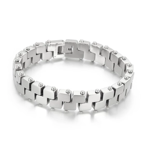 Men's geometric link bracelet in brushed silver stainless steel for a modern look