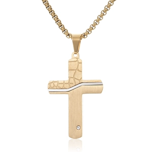 Cross Pendant Necklace Stainless Steel Cracked Stone Texture Hip Hop Punk Style For Men Inlaid Small Zircon