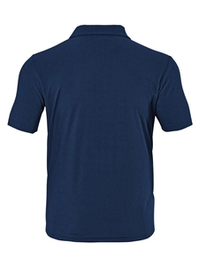 Détail d'un polo bleu marine à manches courtes montrant la texture gaufrée du dos