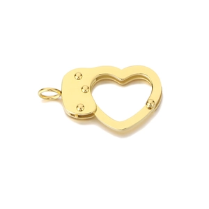 Polished gold heart handcuff clasp with ring connector for DIY jewelry making